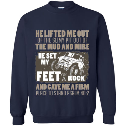 Christian T-shirt He Set My Feet On A Rock He Is My Jeep Navy