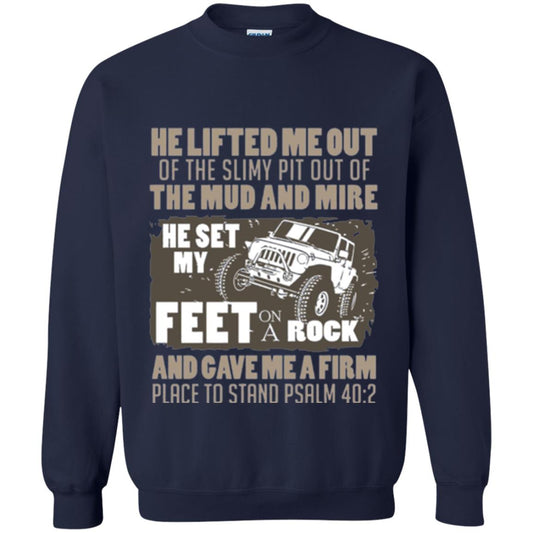 Christian T-shirt He Set My Feet On A Rock He Is My Jeep Navy