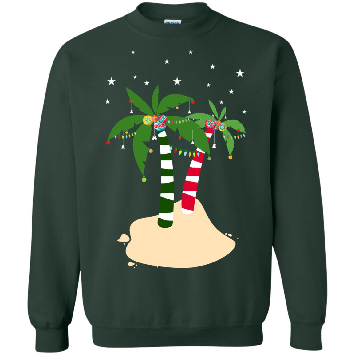 Decorated Tropical Coconut Tree Merry X-mas 2018 Gift Shirt Forest Green