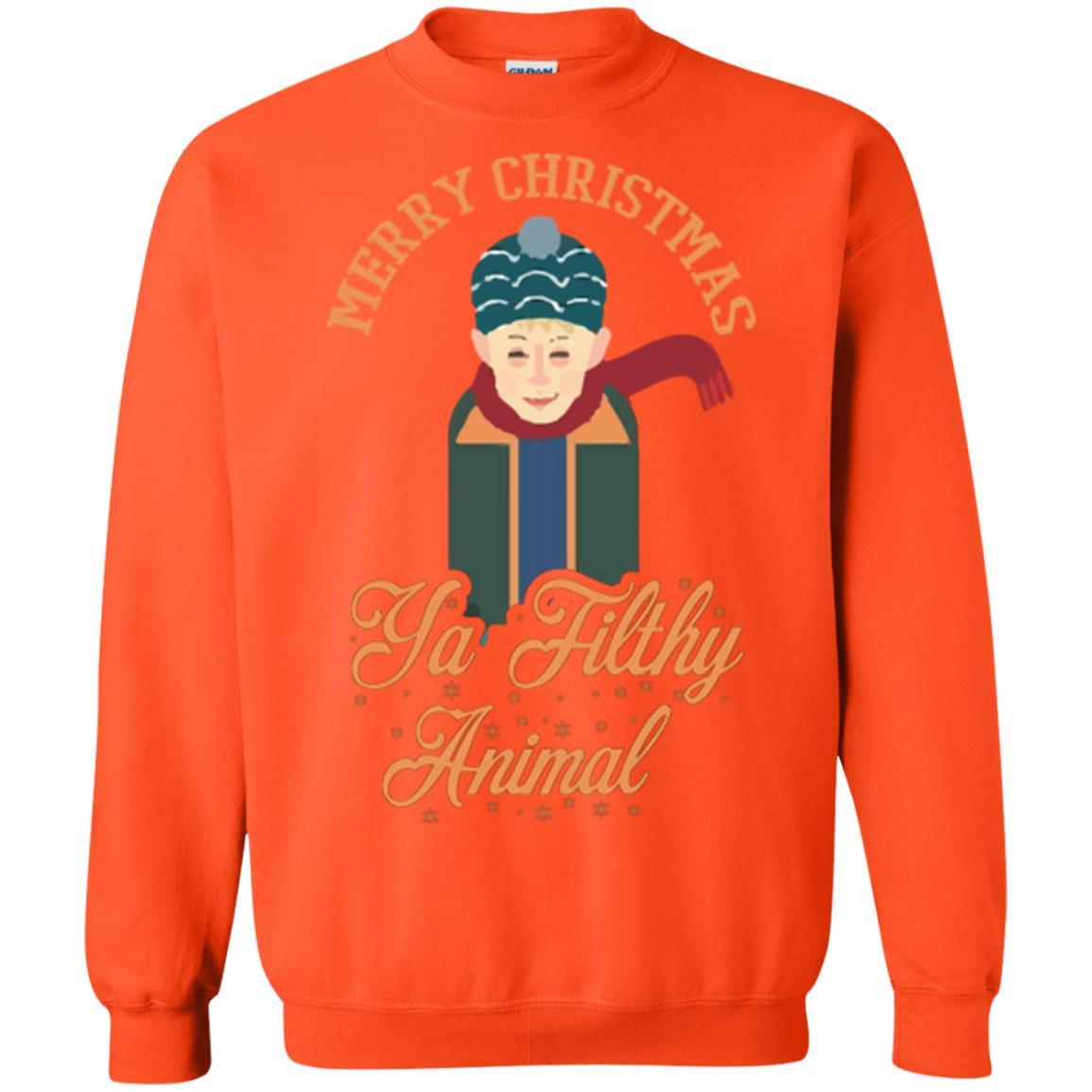 Christmas T-shirt Merry Christmas Ya Filthy Animal Orange