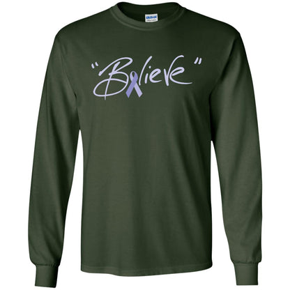 Esophageal And Stomach Cancer Awareness Shirt Periwinkle Blue Ribbon Believe Forest Green