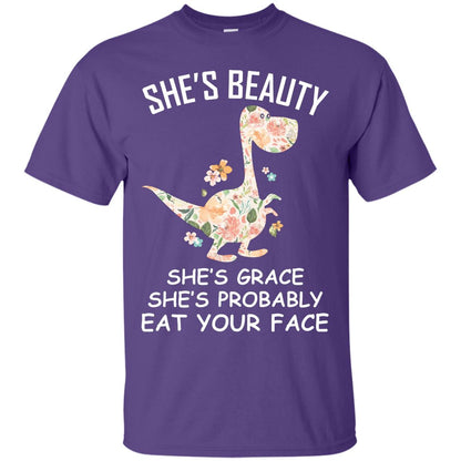 She_s Beauty She_s Grace She_s Probably Eat Your Face Saurus Lover Shirt Purple