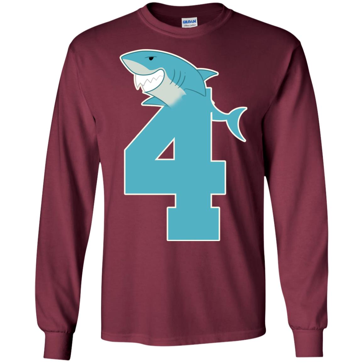 4th Birthday Shark Party Shirt Maroon