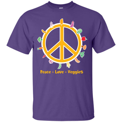 Vegetarian T-shirt Peace Love Veggies Purple