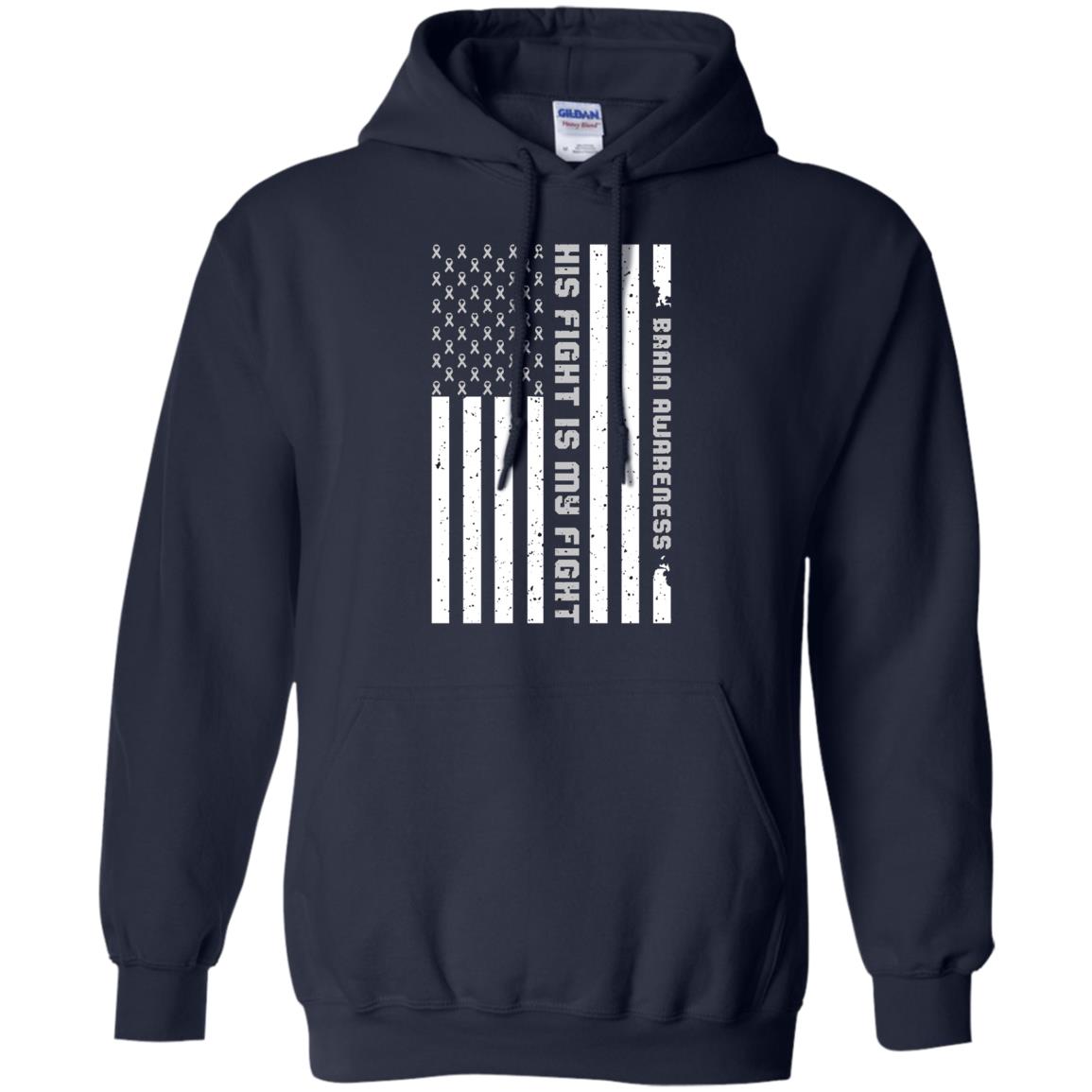 Brain Awareness His Fight Is My Fight Grey Ribbon Stars Flag Of Usa Shirt Navy