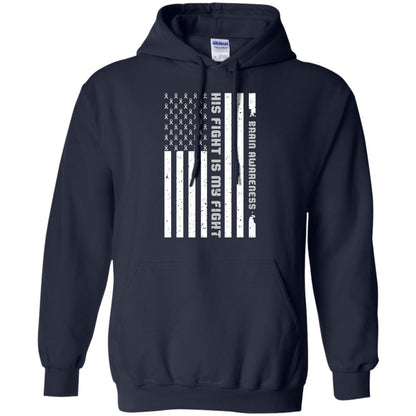 Brain Awareness His Fight Is My Fight Grey Ribbon Stars Flag Of Usa Shirt Navy