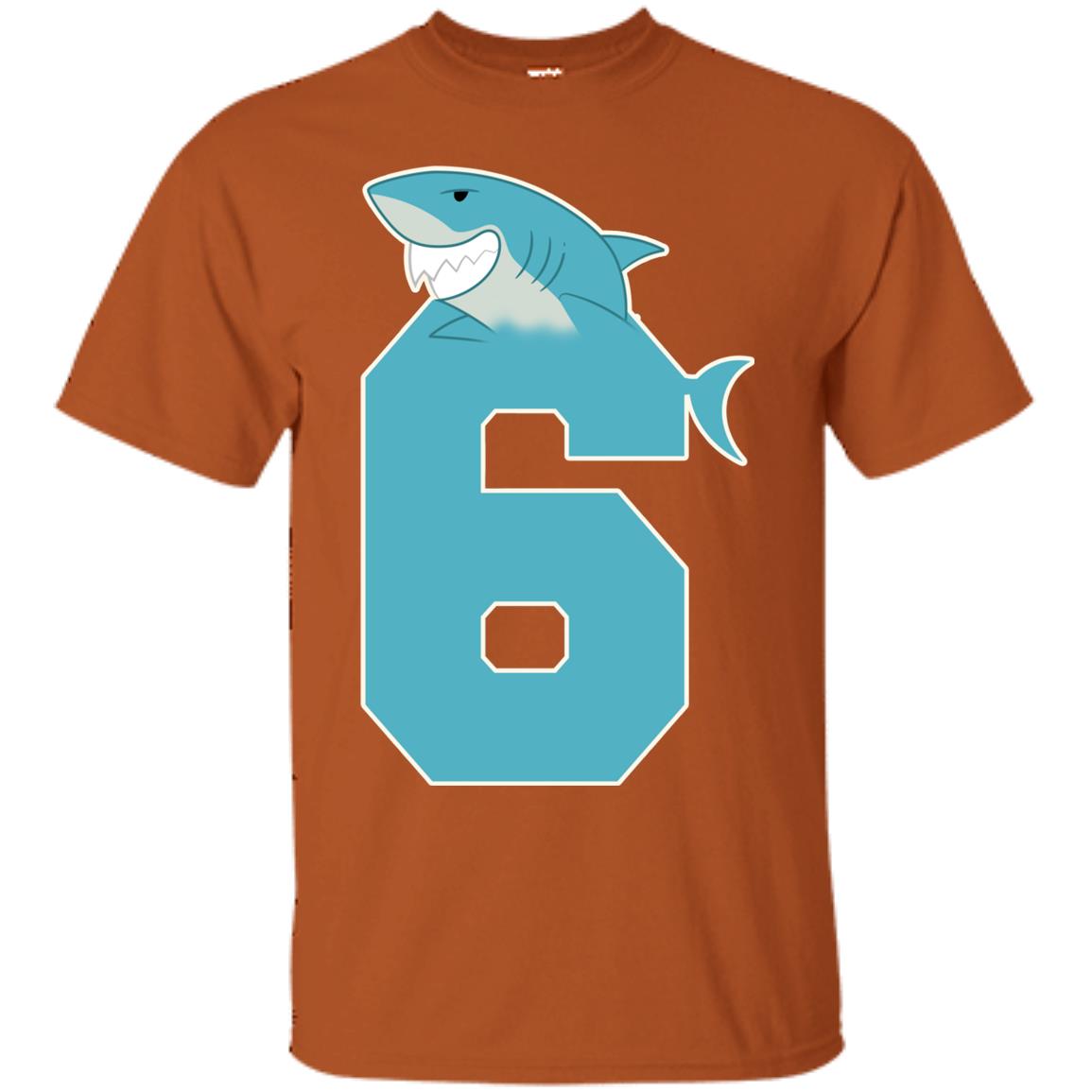 6th Birthday Shark Party Shirt Texas Orange