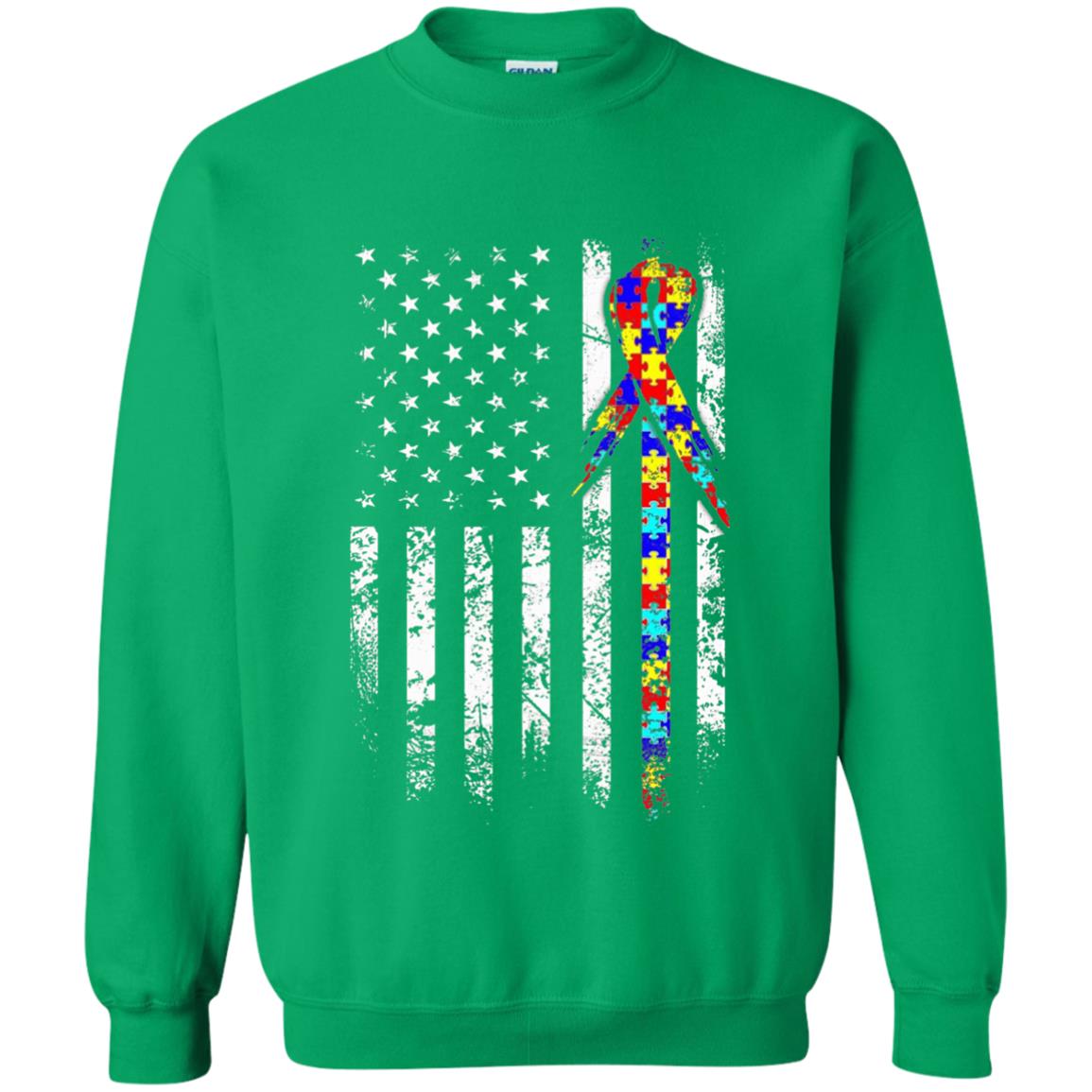 American Flag Distressed Autism Awareness T-shirt Irish Green