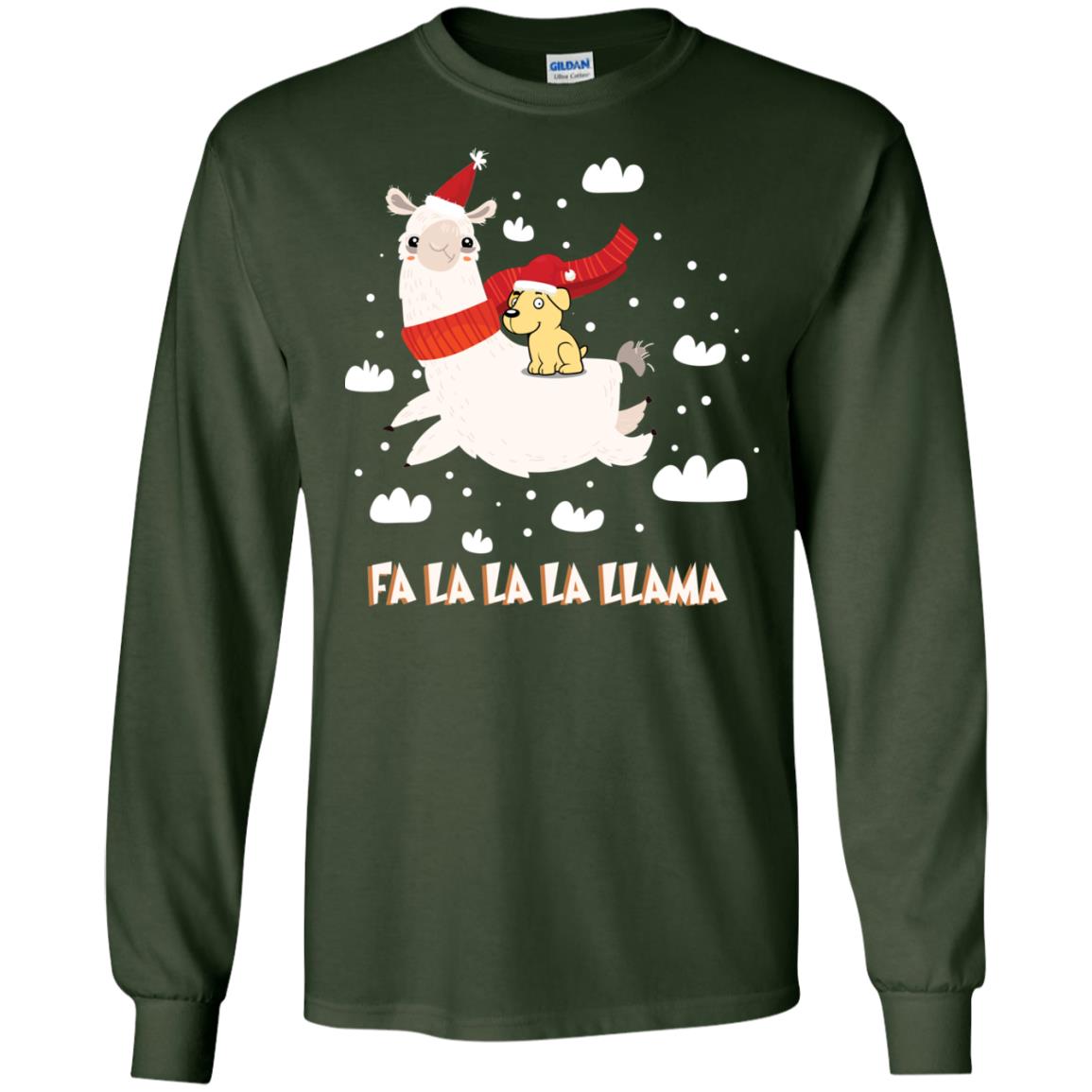 Fa La La La Llama With Labrador X-mas Gift Shirt Forest Green