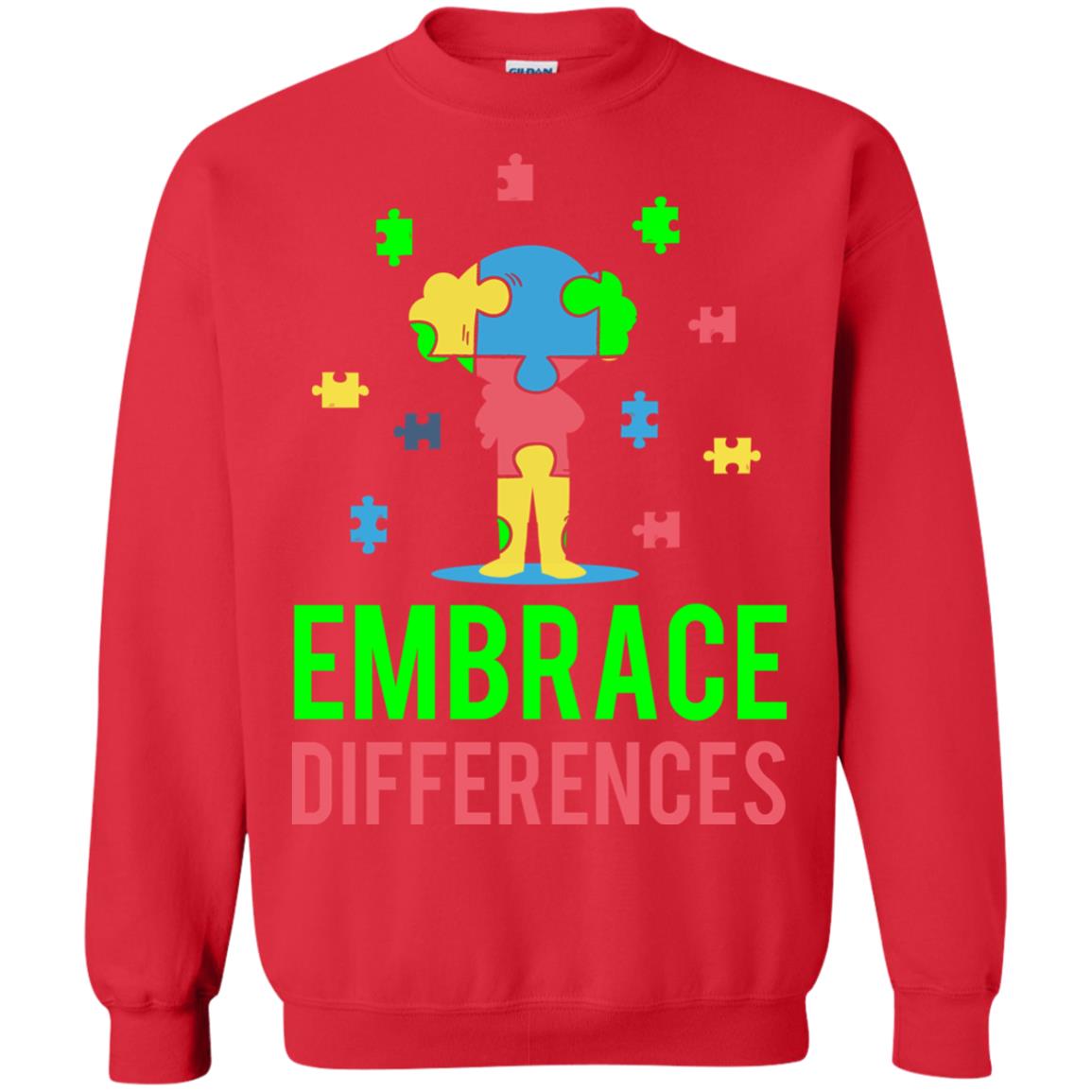 Autism Awareness T-shirt Embrace Differences Red