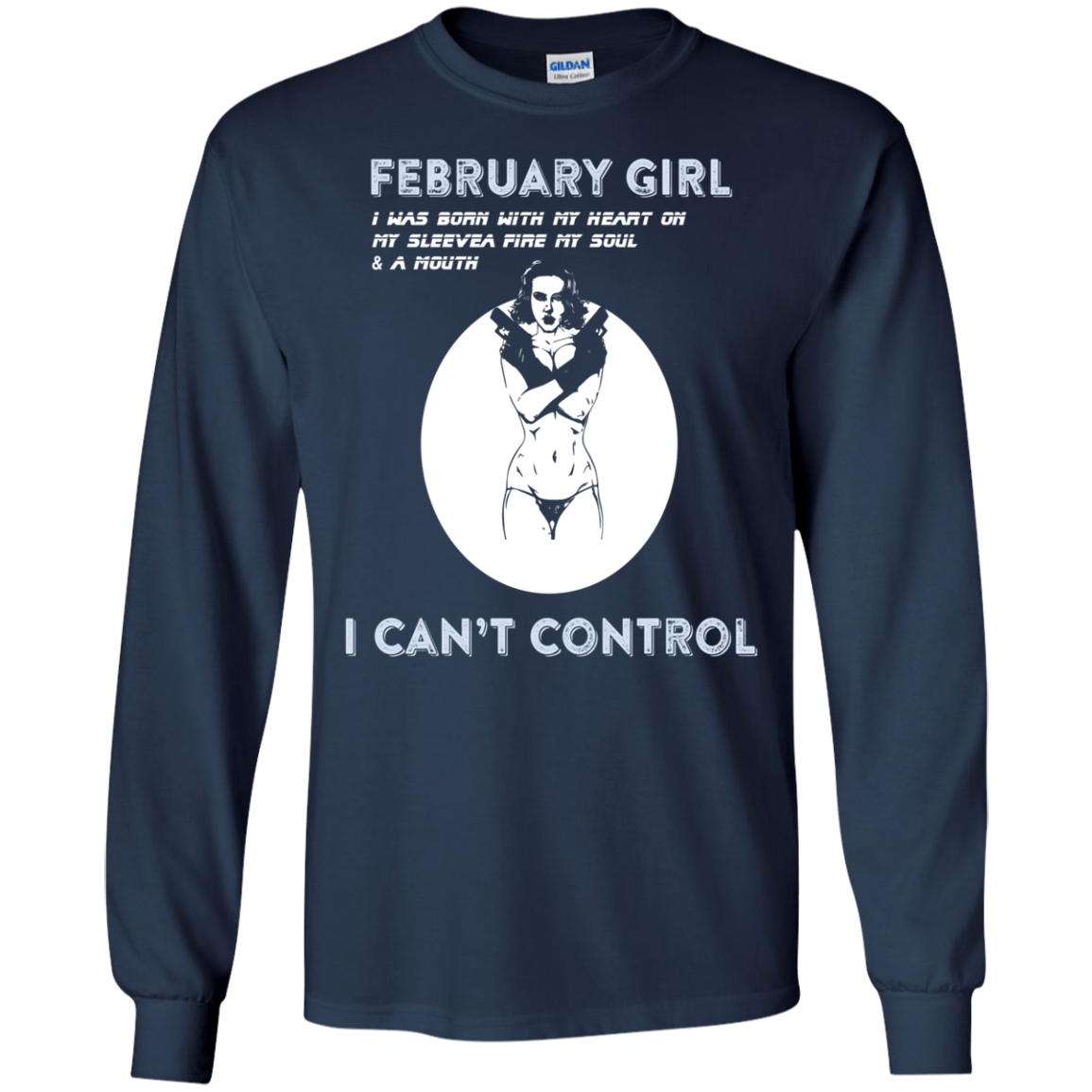 February Girl I Was Born With My Heart T-shirt Navy