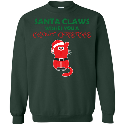 Christmas T-shirt Santa Claws Wishes You A Meowy Christmas Forest Green
