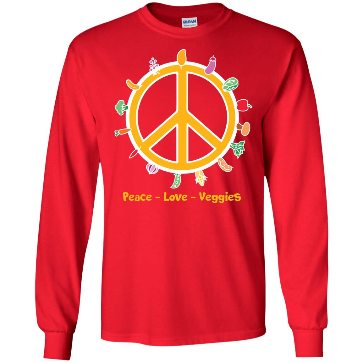 Vegetarian T-shirt Peace Love Veggies Red