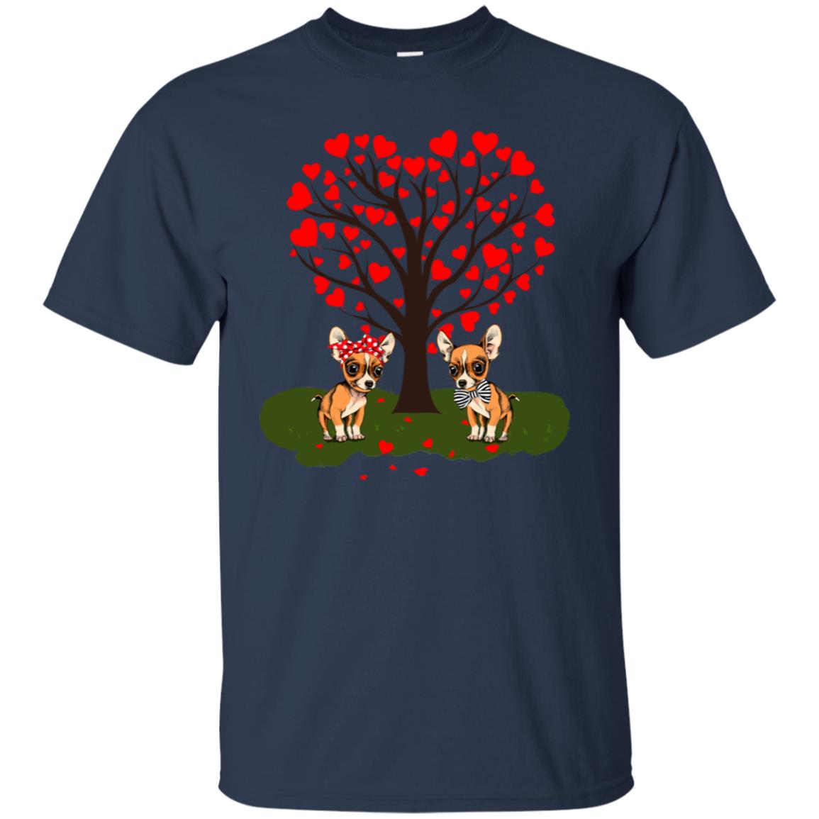 Valentine Chihuahua Couple Heart Tree Shirt Navy