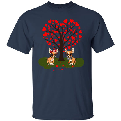 Valentine Chihuahua Couple Heart Tree Shirt Navy