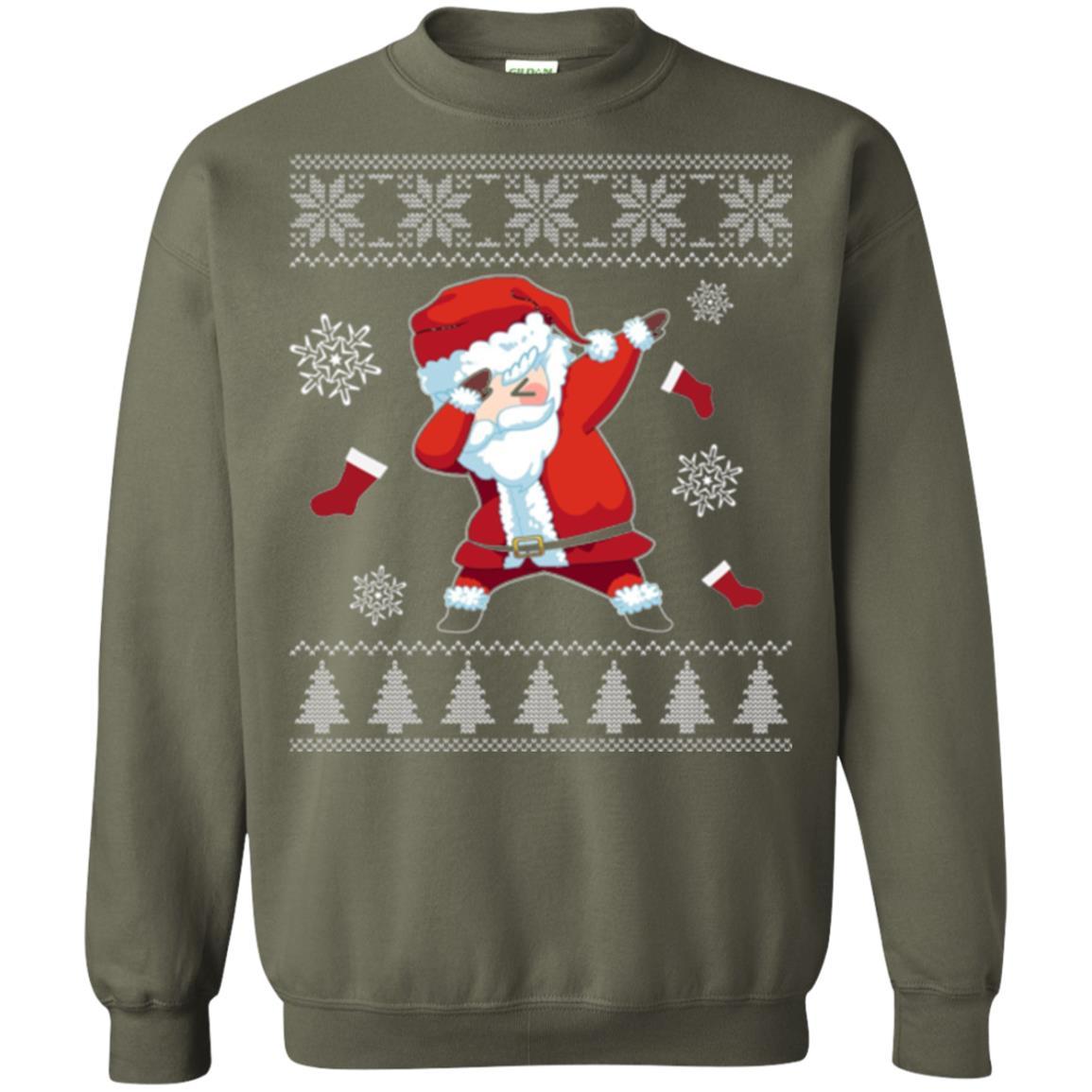 Christmas T-shirt Dabbing Santa Claus Military Green
