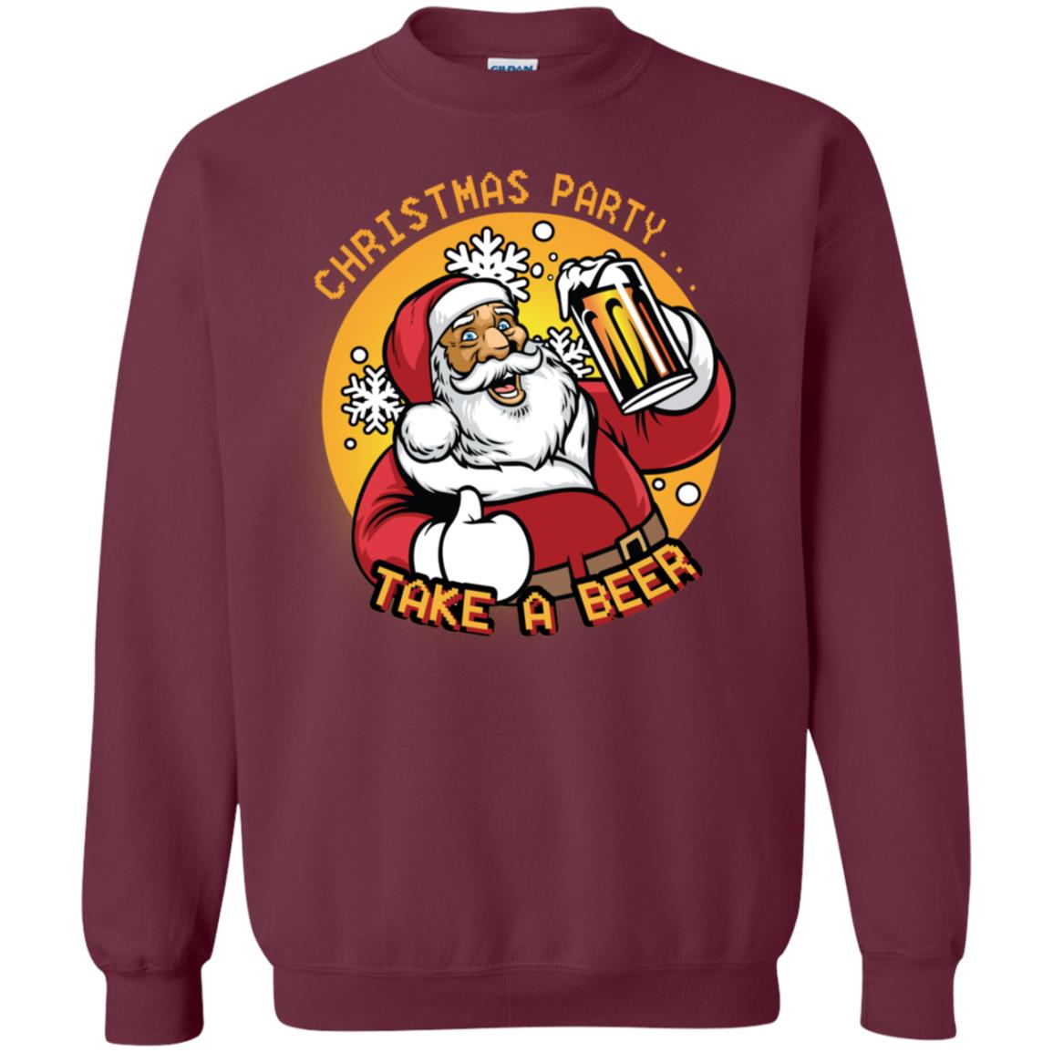 Christmas Party Take A Beer Santa X-mas Gift Shirt Maroon
