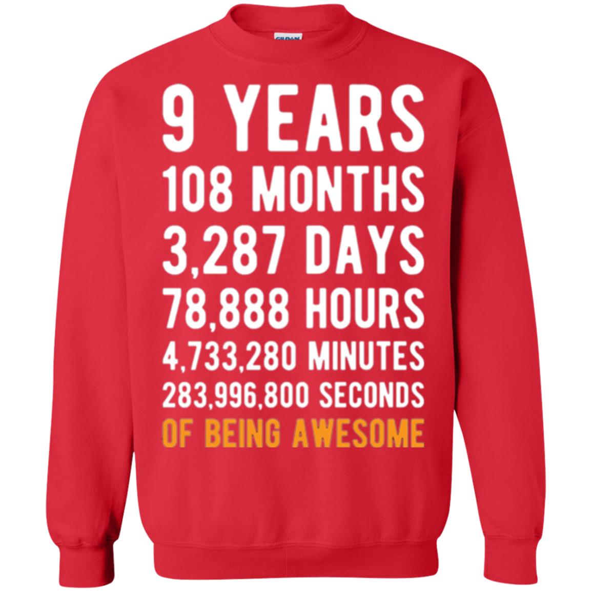 9th Birthday T-shirt 9 Years Old Being Awesome Red