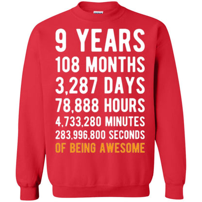 9th Birthday T-shirt 9 Years Old Being Awesome Red