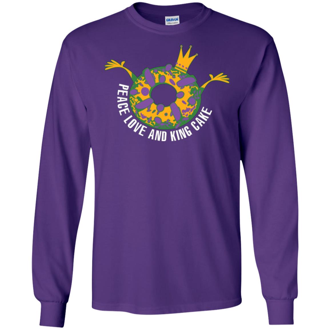 Mardi Gras T-shirt Peace Love And King Cake Purple