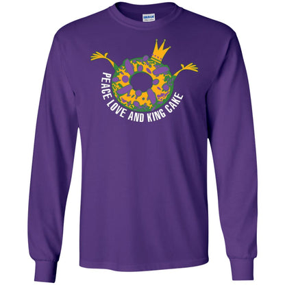 Mardi Gras T-shirt Peace Love And King Cake Purple