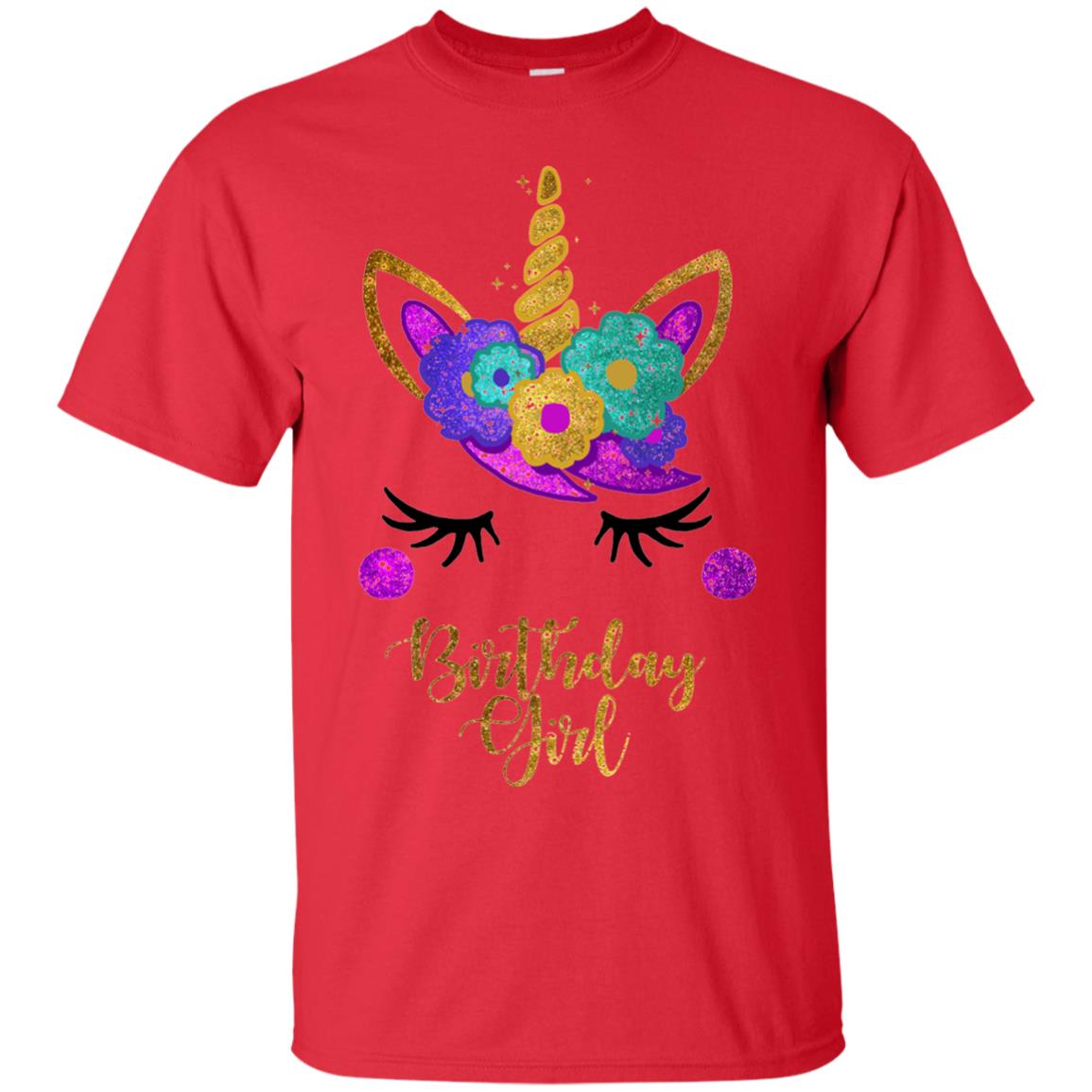 Unicorn Birthday Girl T-shirt Red
