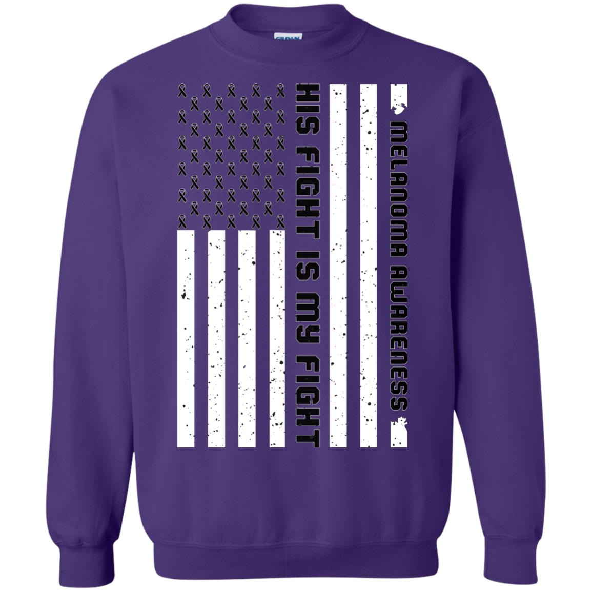 Melanoma Awareness His Fight Is My Fight Black Ribbon Stars Flag Of Usa Shirt Purple