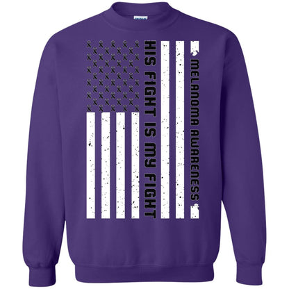 Melanoma Awareness His Fight Is My Fight Black Ribbon Stars Flag Of Usa Shirt Purple