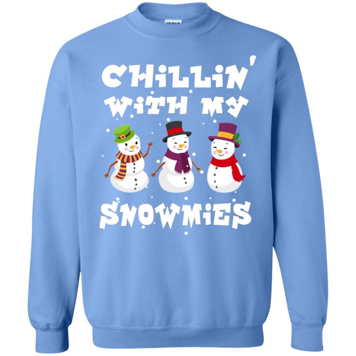 Chillin' With My Snowmie Snowman X-mas Gift Shirt For Mens Womens Kids Carolina Blue