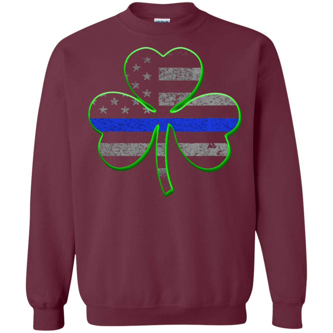 Thin Blue Line St Patrick_s Day Clover T-shirt Maroon