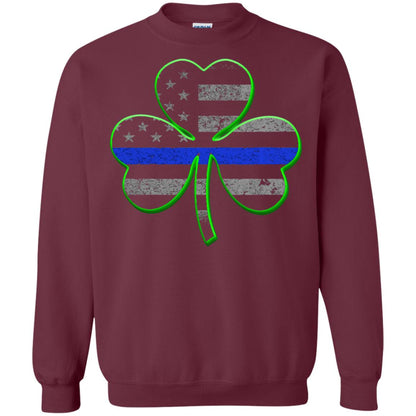 Thin Blue Line St Patrick_s Day Clover T-shirt Maroon