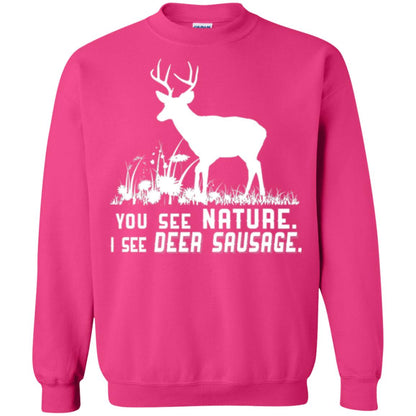 Funny Hunting T-shirt You See Nature I See Deer Sausage Heliconia