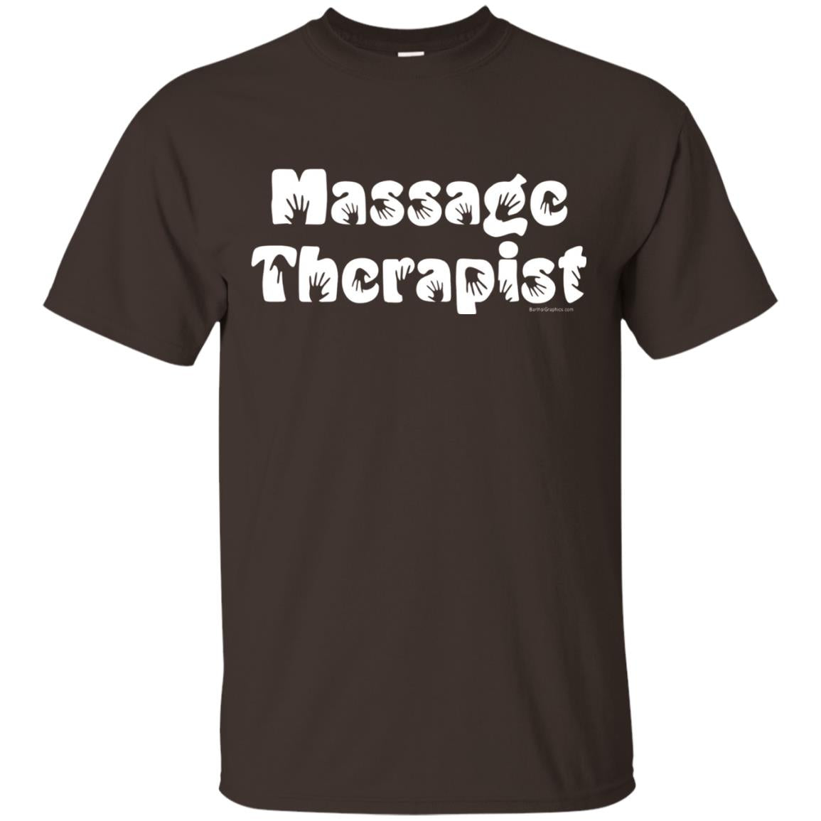 Massage Therapist White Handprint Text T-shirt Dark Chocolate