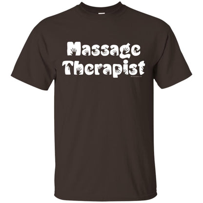 Massage Therapist White Handprint Text T-shirt Dark Chocolate