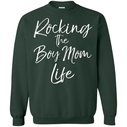 Mom T-shirt Rocking The Boy Mom Life Forest Green