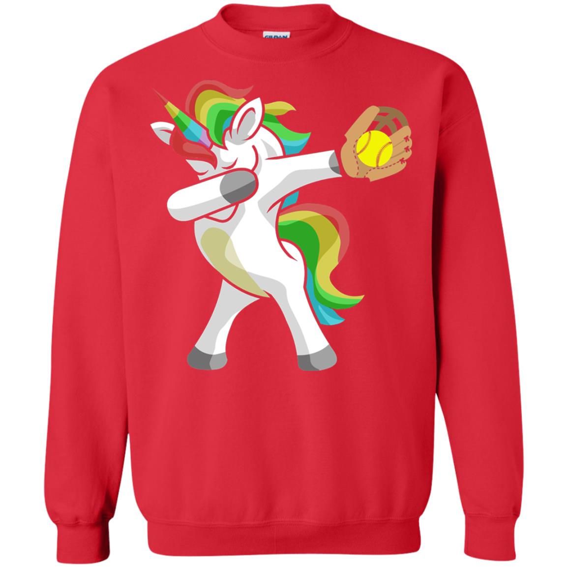 Dabbing Unicorn Softball T-shirt Funny Dabbing Red