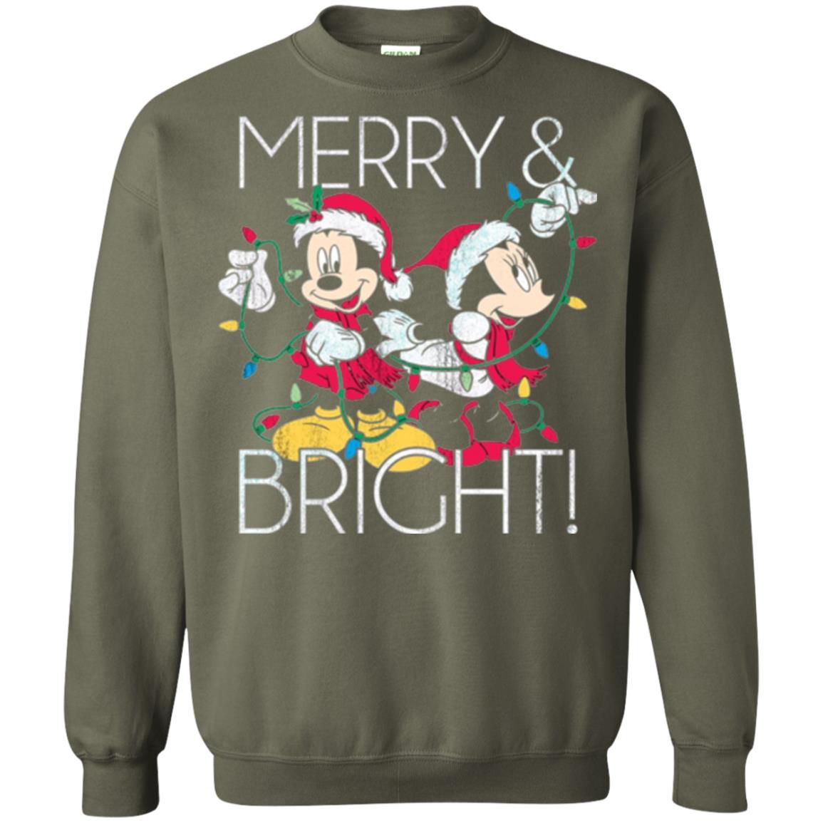 Disney Mickey Mouse T-shirt Merry And Bright Christmas Military Green
