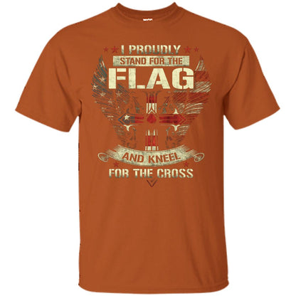 I Proudly Stand For The Flag And Kneel For The Cross Christian Shirt Texas Orange