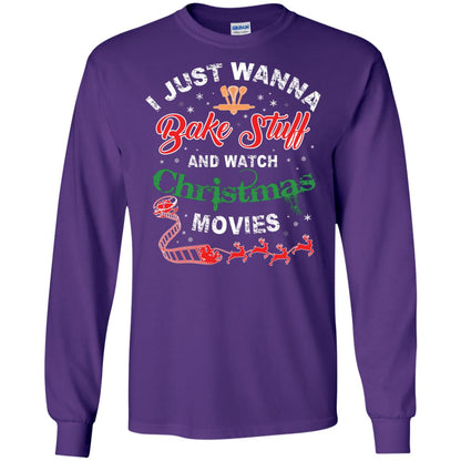 I Just Wanna Bake Stuff And Watch Christmas Movies Shirt Purple