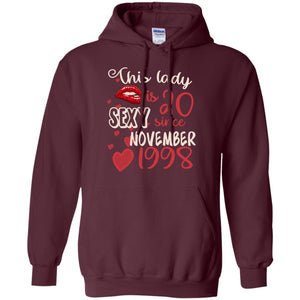 This Lady Is 20 Sexy Since November 1998 20th Birthday Shirt For November WomensG185 Gildan Pullover Hoodie 8 oz.