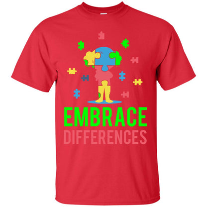 Autism Awareness T-shirt Embrace Differences Red