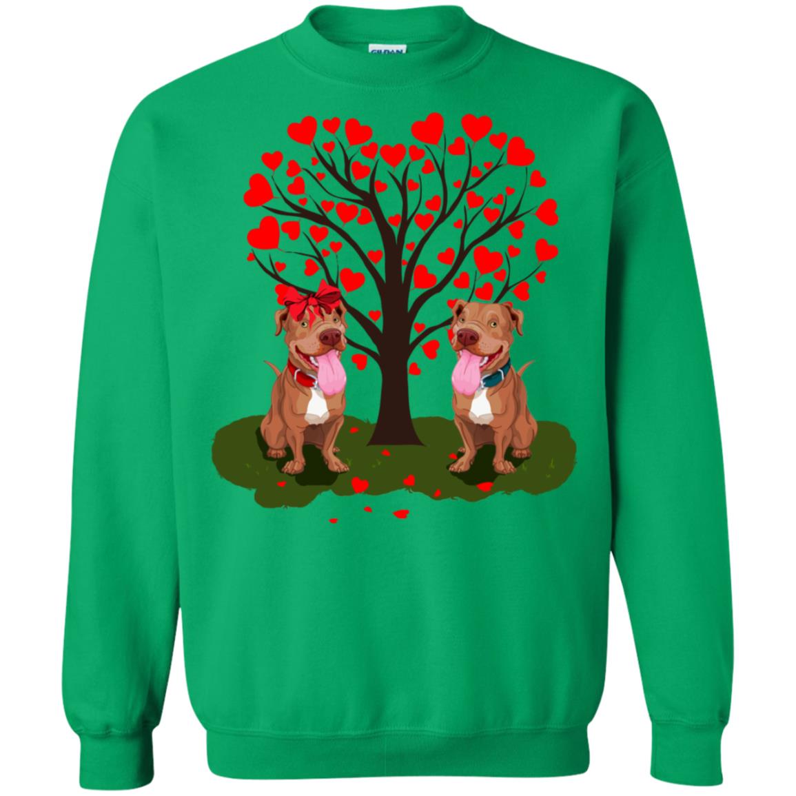 Valentine Pitbull Couple Heart Tree Shirt Irish Green