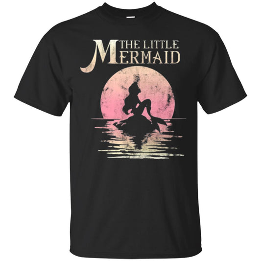 Cartoon T-shirt The Little Mermaid Ariel Rock Moon Silhouette Black