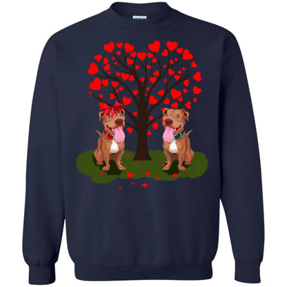 Valentine Pitbull Couple Heart Tree Shirt Navy