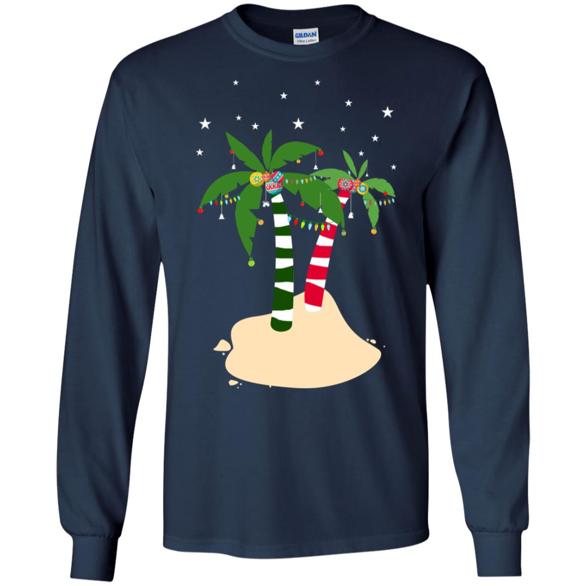 Decorated Tropical Coconut Tree Merry X-mas 2018 Gift Shirt Navy