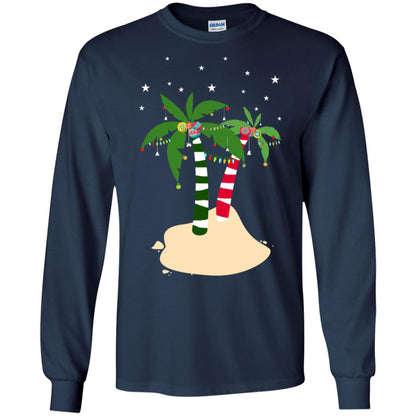 Decorated Tropical Coconut Tree Merry X-mas 2018 Gift Shirt Navy