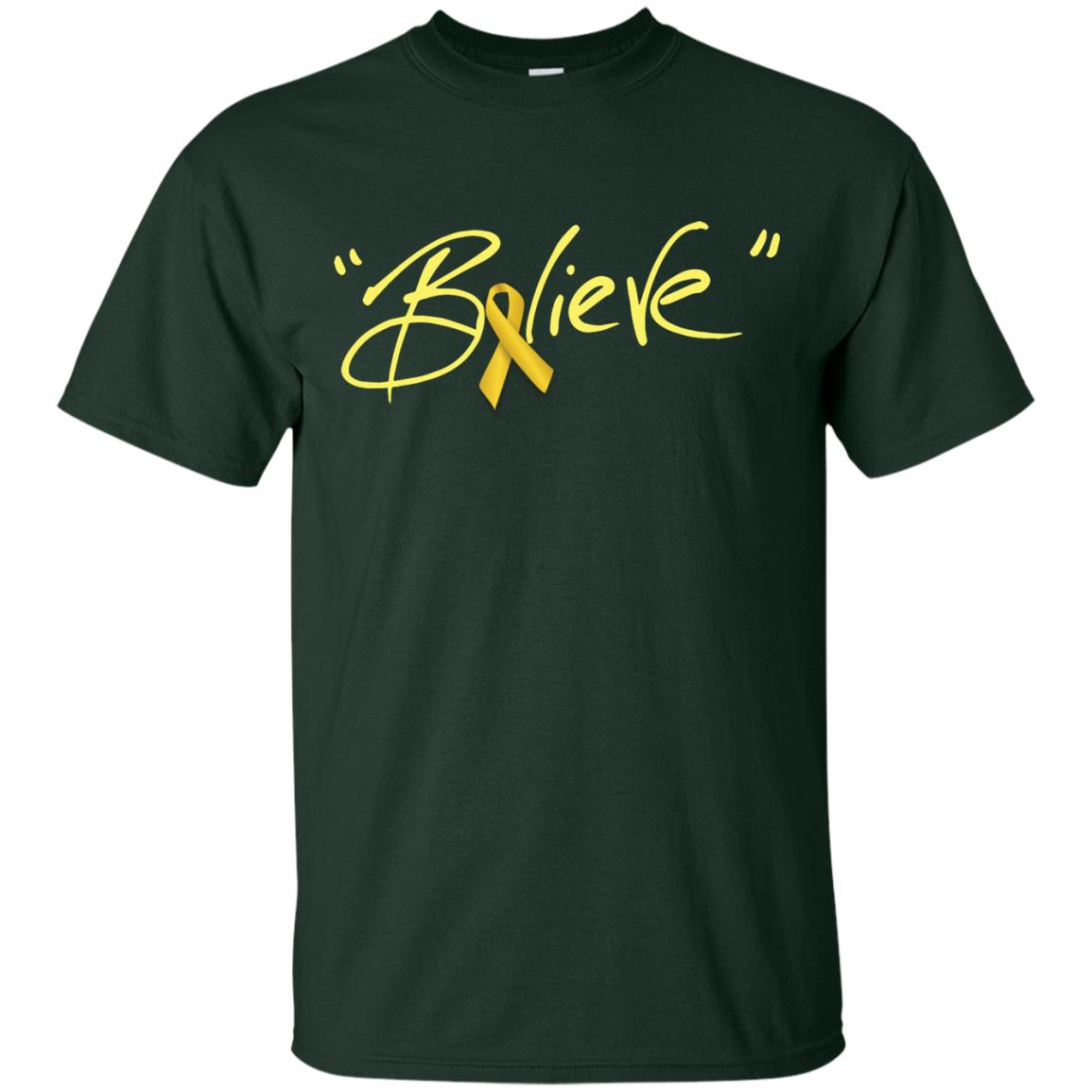 Childhood Cancer Awareness Shirt Gold Ribbon Believe Forest
