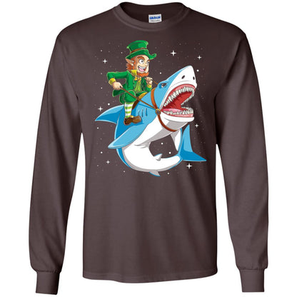 Leprechaun Riding Shark St Patricks Day T-shirt Dark Chocolate