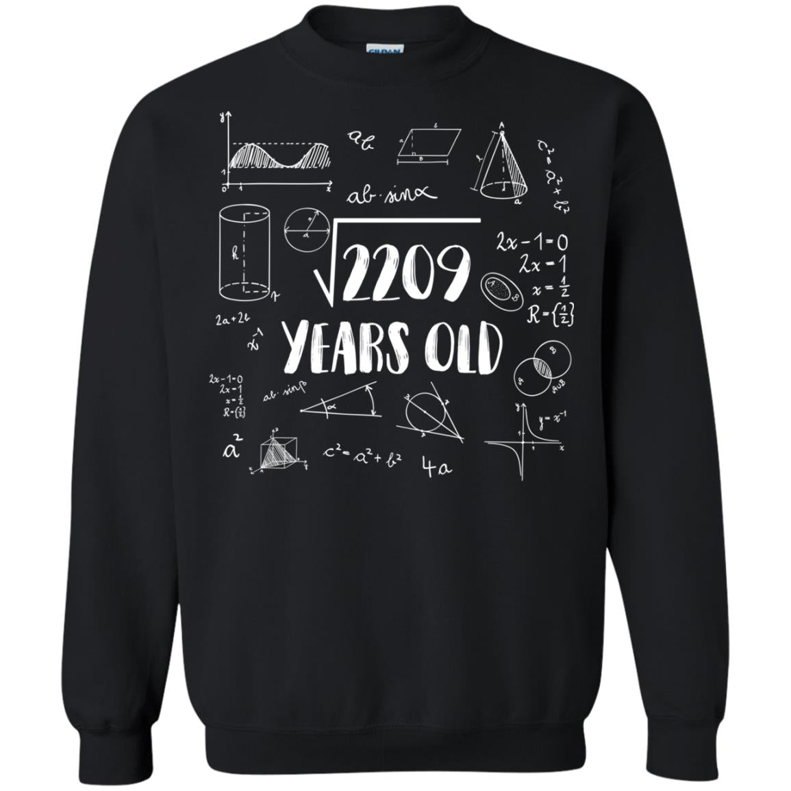Square Root Of 2209 47th Birthday 47 Years Old Math T-shirt Black