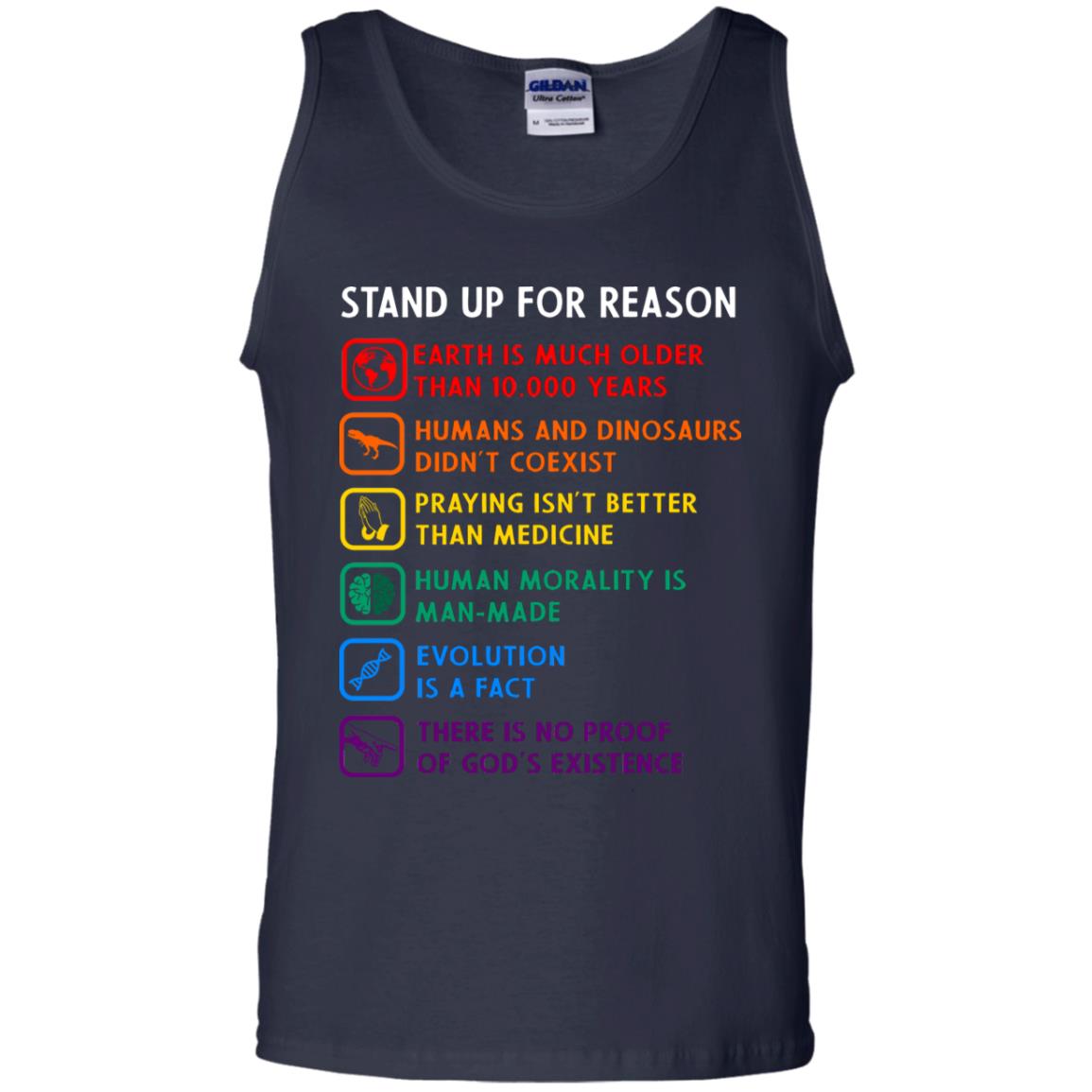 Stand Up For Reason Earth Is Much Older Than 10.000 Years Human And Dinosaurs Didn't Coexist Shirt Navy